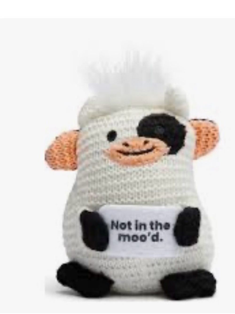 Knit Cow Rattle Bib Accessory - White